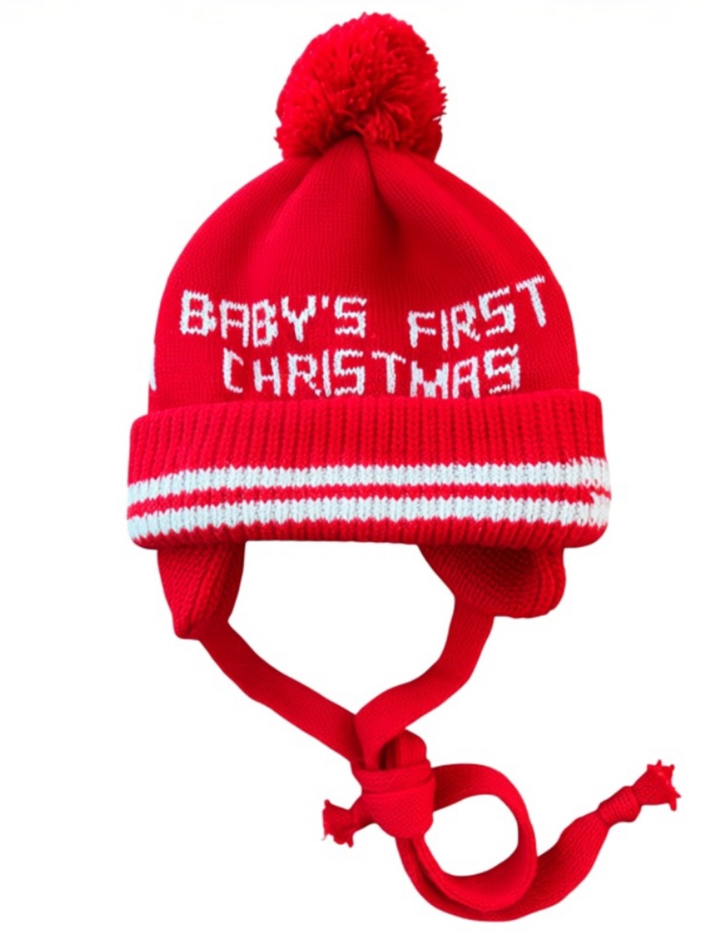 VTG 1980s Baby's First Christmas Red Knit Pom Pom Hat